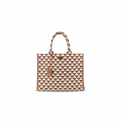 PRADA BROWN CREAM LARGE SYMBOLE TOTE 1BA356 (39*31*11cm) 